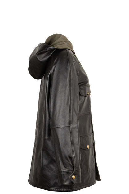 CELINE Parka Jacket Leather Black Green