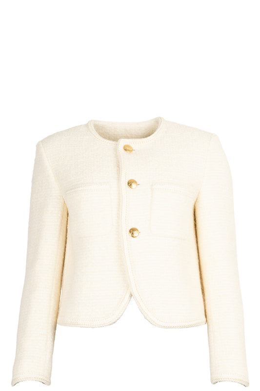 CELINE Patch Pocket Tweed Jacket Ivory