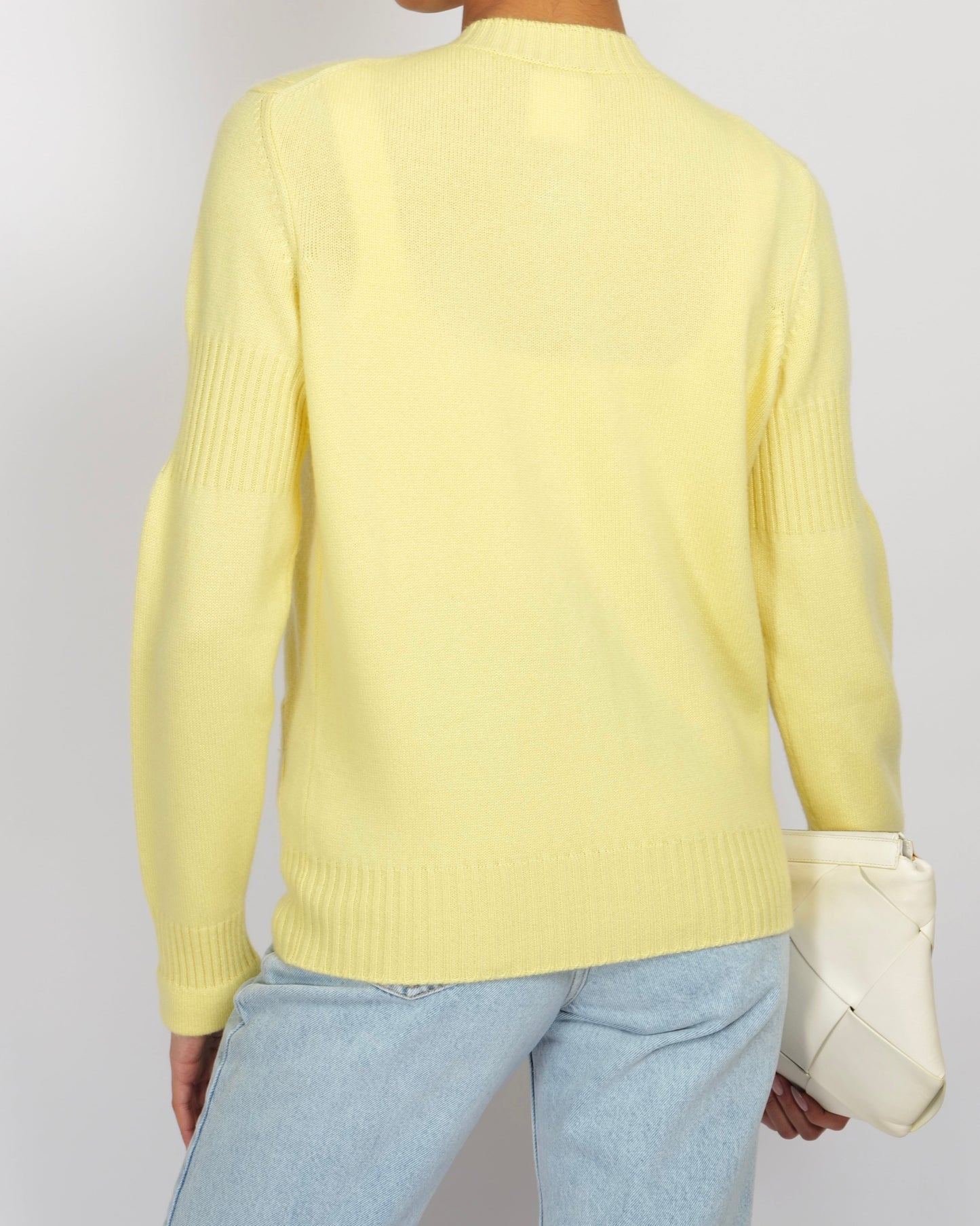 Chanel Yellow Cashmere Cardigan with Silver CC Logo Buttons Size FR 38 (UK 10)