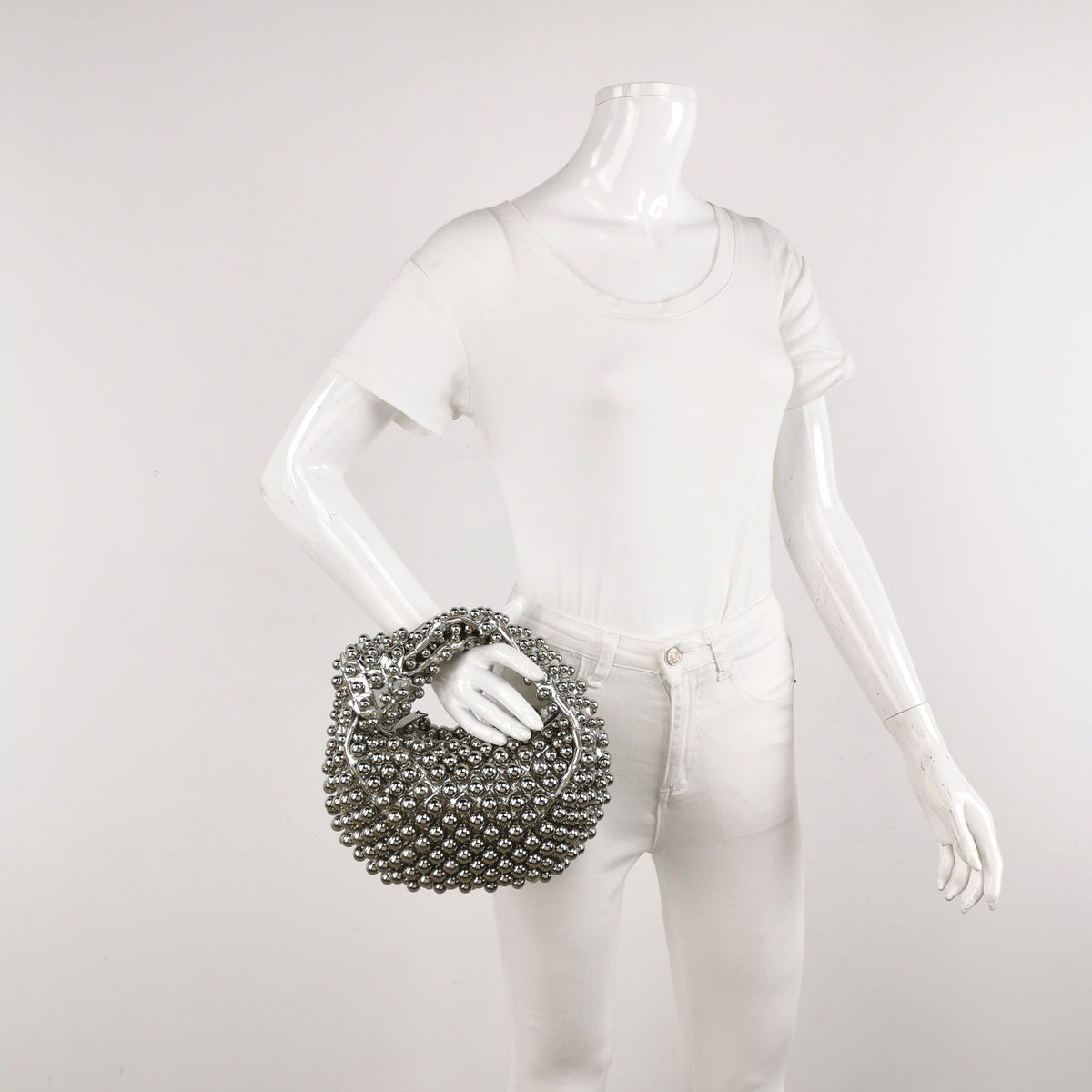 Bottega Veneta Jodie Mini Silver Leather Metallic Studded Rare