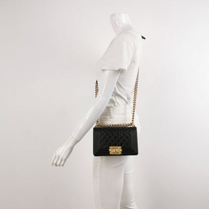 Chanel Le Boy Small Black Lambskin Leather Antiqued Gold Hardware