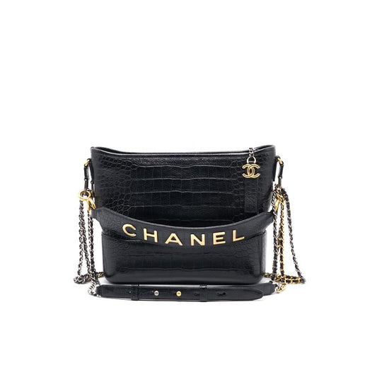Chanel’s Medium Gabrielle Hobo Bag Crocodile Embossed Calfskin Black