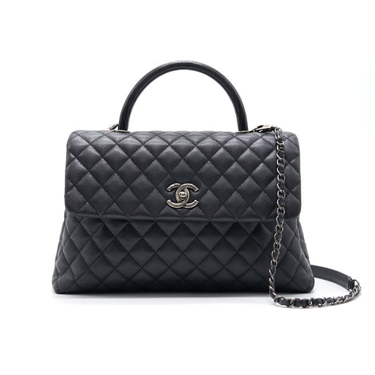 Chanel Black Large Cocohandle Bag with Lizard Handle
