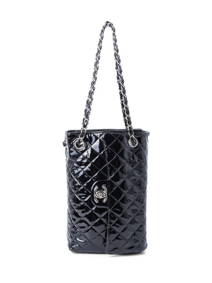 Chanel . Patent Leather Medium Flap Bag Black Silver