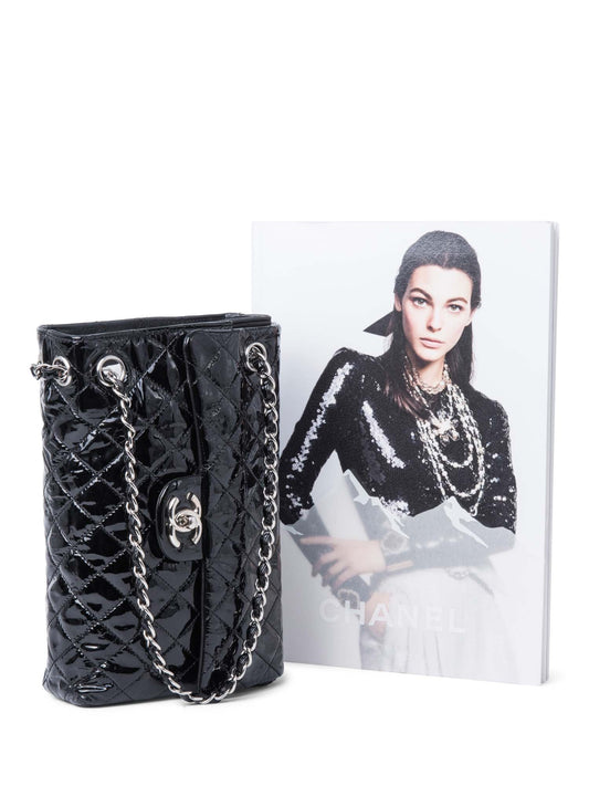 Chanel . Patent Leather Medium Flap Bag Black Silver