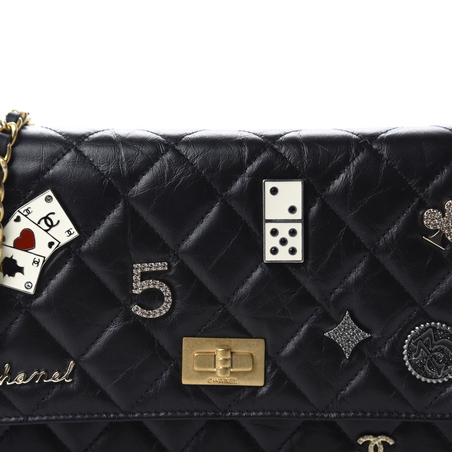 CHANEL QUILTED LAMBSKIN LUCKY CHARMS CASINO 2.55 REISSUE WALLET ON CHAIN