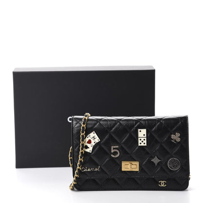 CHANEL QUILTED LAMBSKIN LUCKY CHARMS CASINO 2.55 REISSUE WALLET ON CHAIN