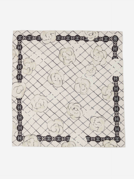 CHANEL CC CAMELLIA SQUARE SILK SCARF