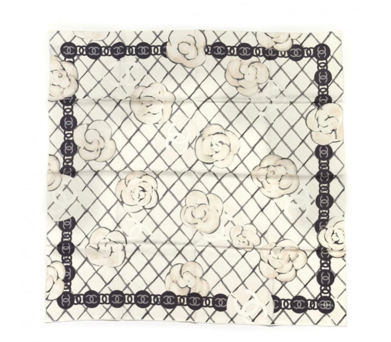 CHANEL CC CAMELLIA SQUARE SILK SCARF