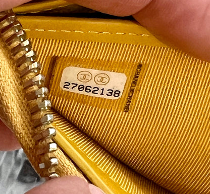 CHANEL CC QUILTED CAVIAR YELLOW ZIP AROUND WALLET