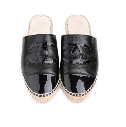 CHANEL CC CAP TOE LEATHER ESPADRILLE MULES