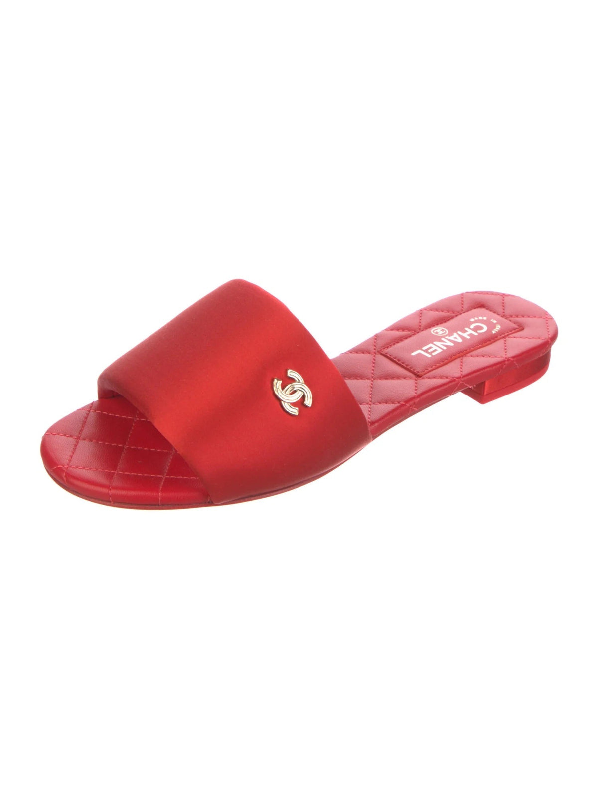 CHANEL CC LOGO SLIDES MULES RED