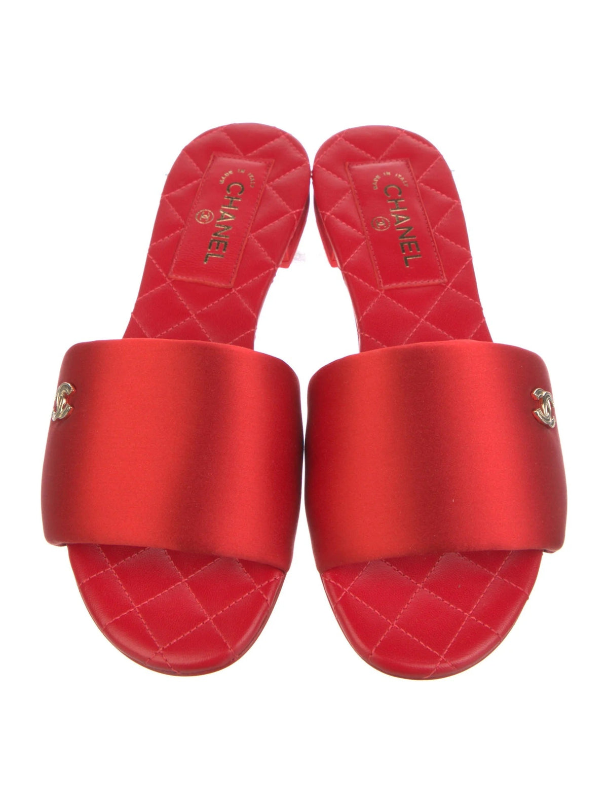CHANEL CC LOGO SLIDES MULES RED