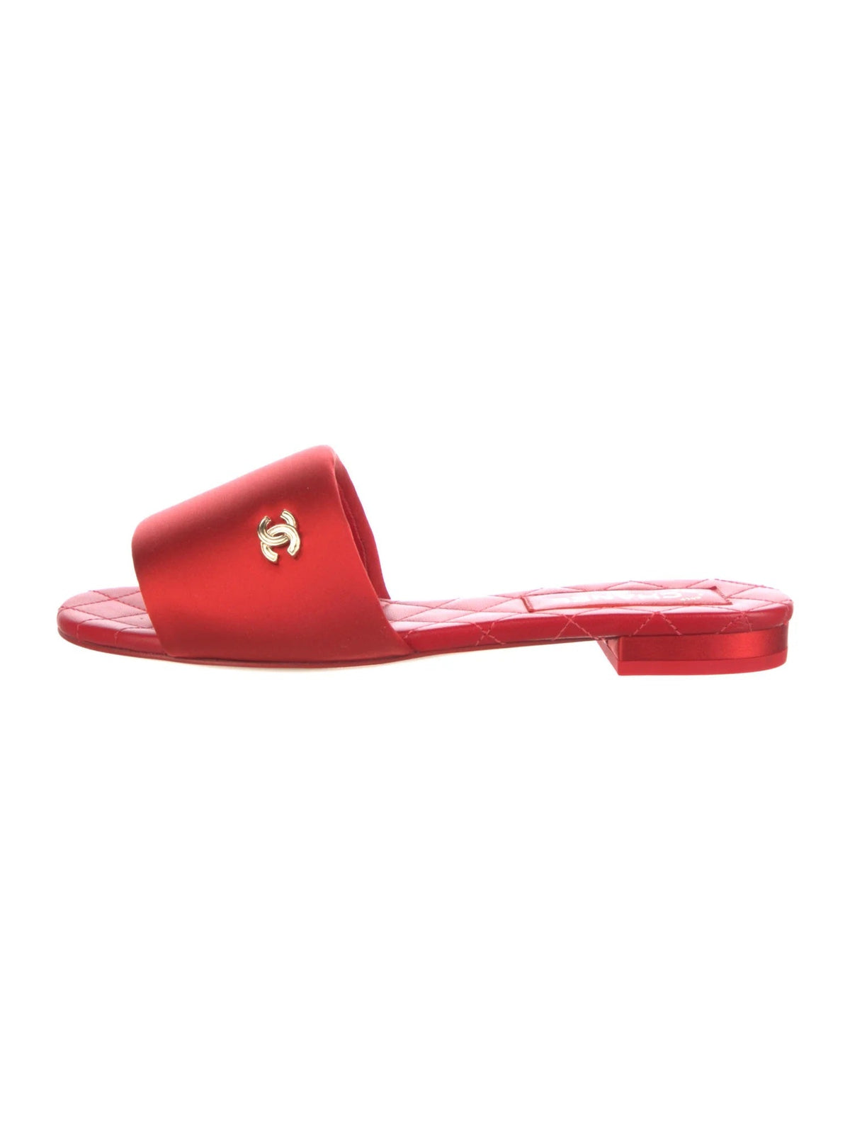 CHANEL CC LOGO SLIDES MULES RED