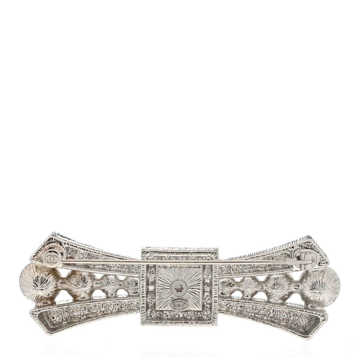 CHANEL CC LOGO CRYSTAL BOW BROOCH HAIR PIN