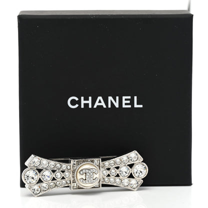 CHANEL CC LOGO CRYSTAL BOW BROOCH HAIR PIN