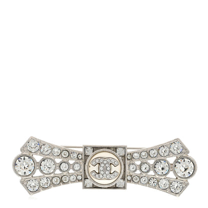 CHANEL CC LOGO CRYSTAL BOW BROOCH HAIR PIN