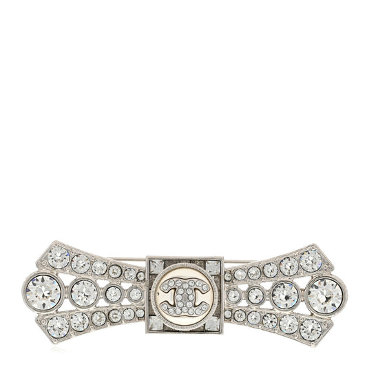 CHANEL CC LOGO CRYSTAL BOW BROOCH HAIR PIN