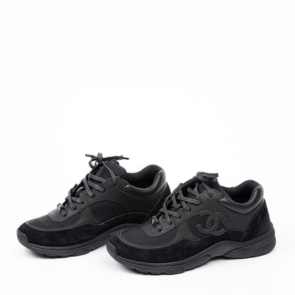 CHANEL CC LEATHER & MIXED FABRIC SNEAKERS
