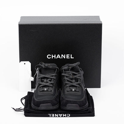 CHANEL CC LEATHER & MIXED FABRIC SNEAKERS
