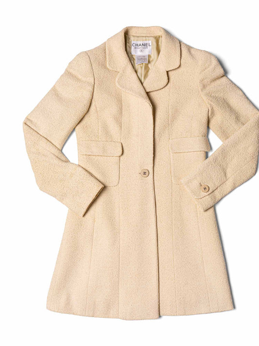 CHANEL CC Logo 90s Tweed Fitted Jacket Beige-designer resale