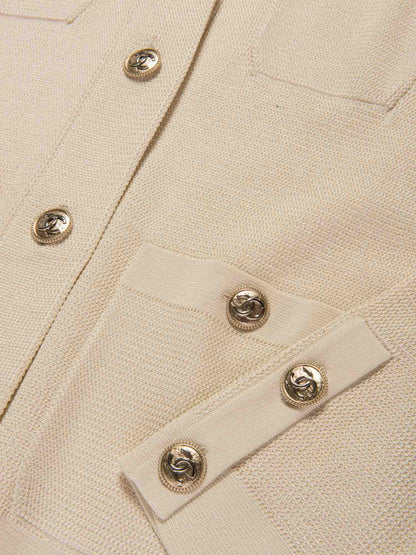 Chanel CC Logo Buttoned Knit Cardigan Pearlescent Ivory