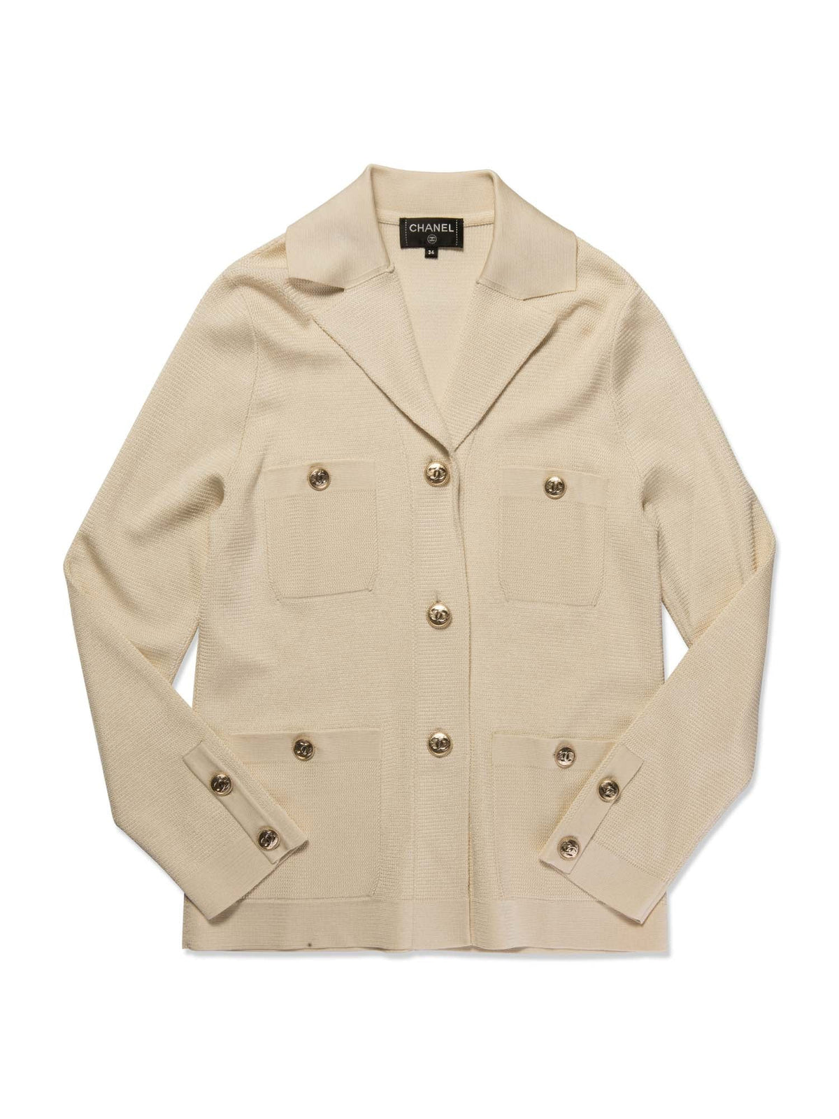 CHANEL CC Logo Buttoned Knit Cardigan Pearlescent Ivory-designer resale