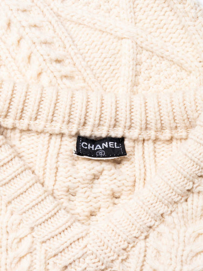 Chanel CC Logo Cable Knit Cropped Top Ivory