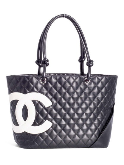 Chanel CC Logo Cambon Shopper Bag Black White