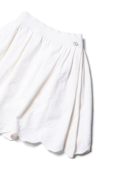 Chanel CC Logo Camellia Knit Aline Mini Skirt White