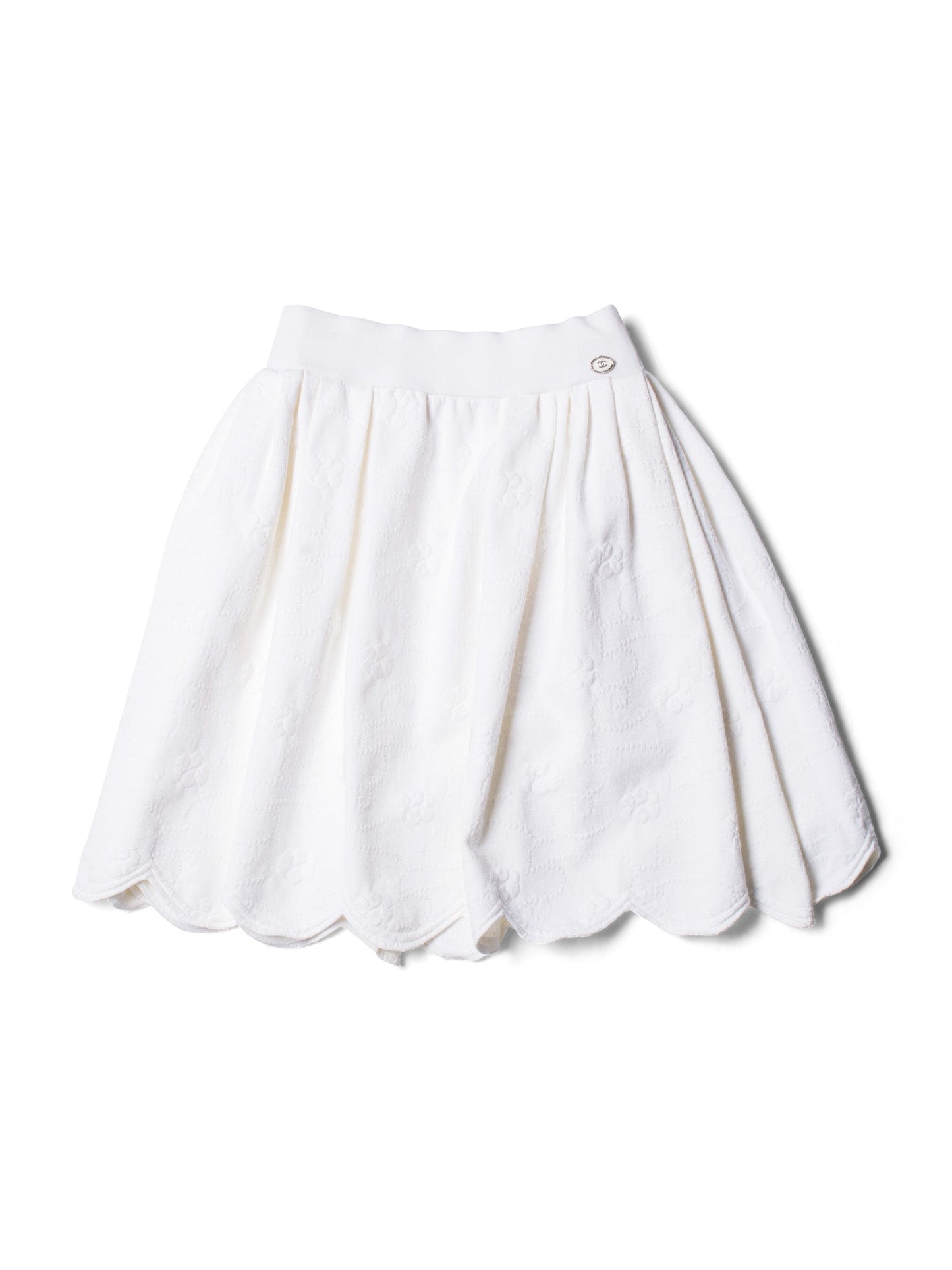 CHANEL CC Logo Camellia Knit Aline Mini Skirt White-designer resale