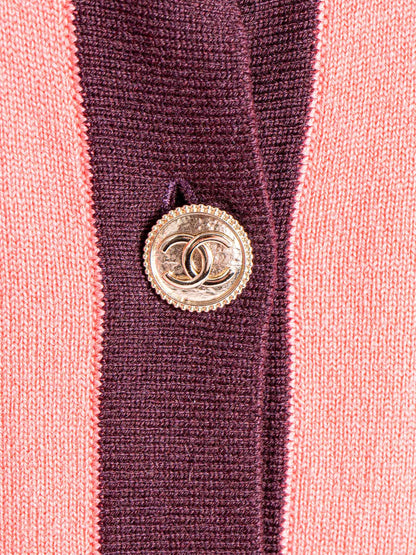 Chanel CC Logo Cashmere Cardigan Pink Dark Purple