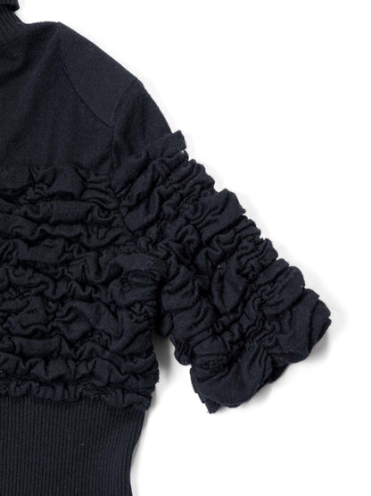 Chanel CC Logo Cashmere Knit Raffled Sweater Black
