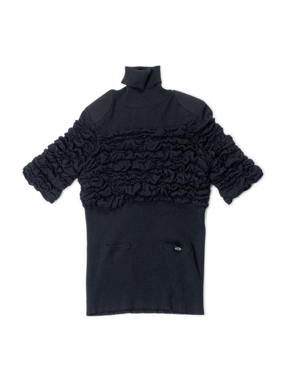 Chanel CC Logo Cashmere Knit Raffled Sweater Black