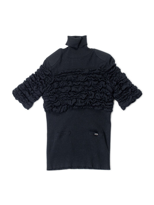 Chanel CC Logo Cashmere Knit Raffled Sweater Black