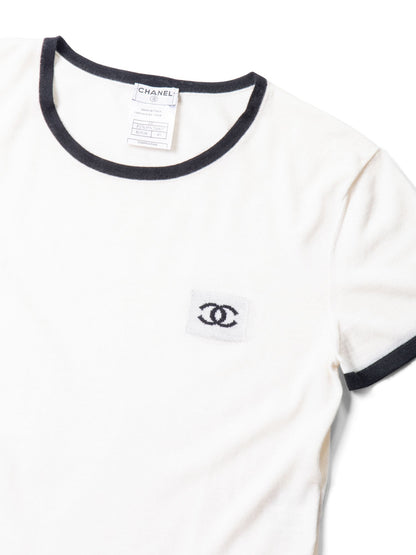 Chanel CC Logo Cashmere Knit T-Shirt Ivory Black