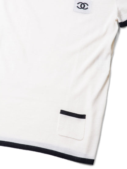Chanel CC Logo Cashmere Knit T-Shirt Ivory Black