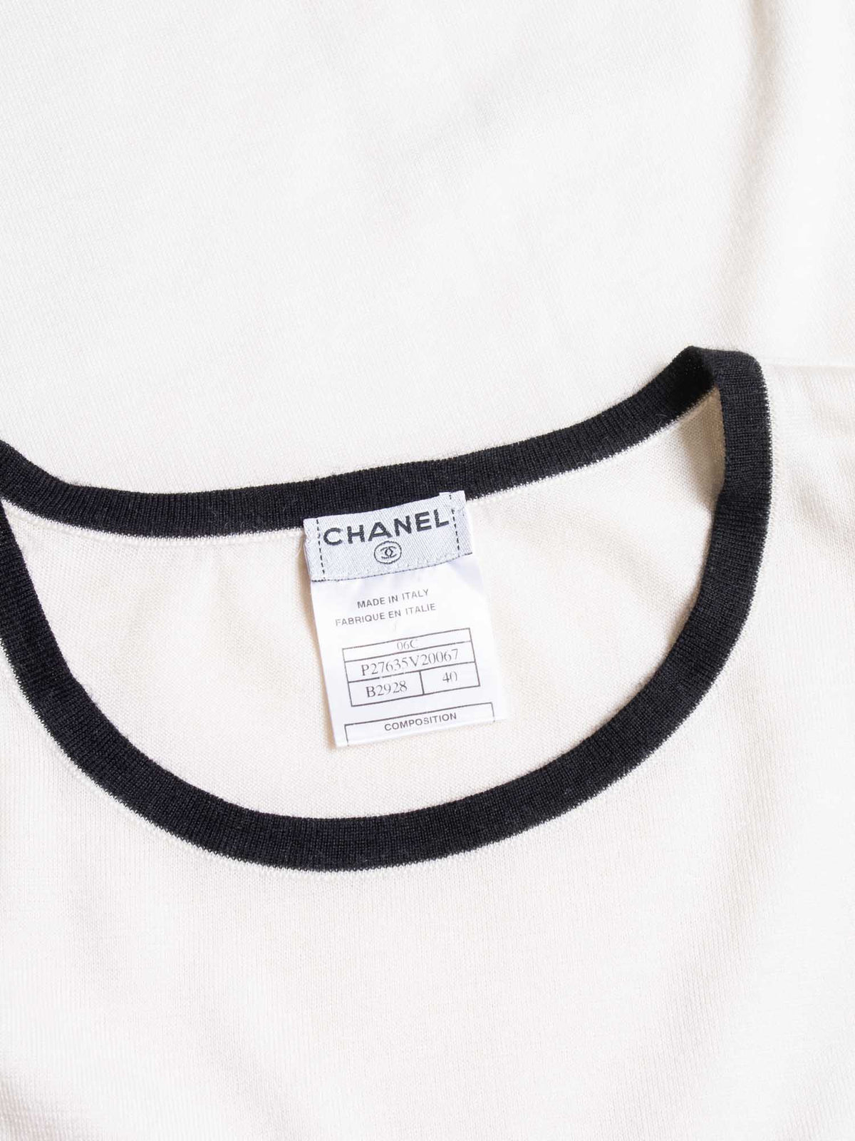 Chanel CC Logo Cashmere Knit T-Shirt Ivory Black
