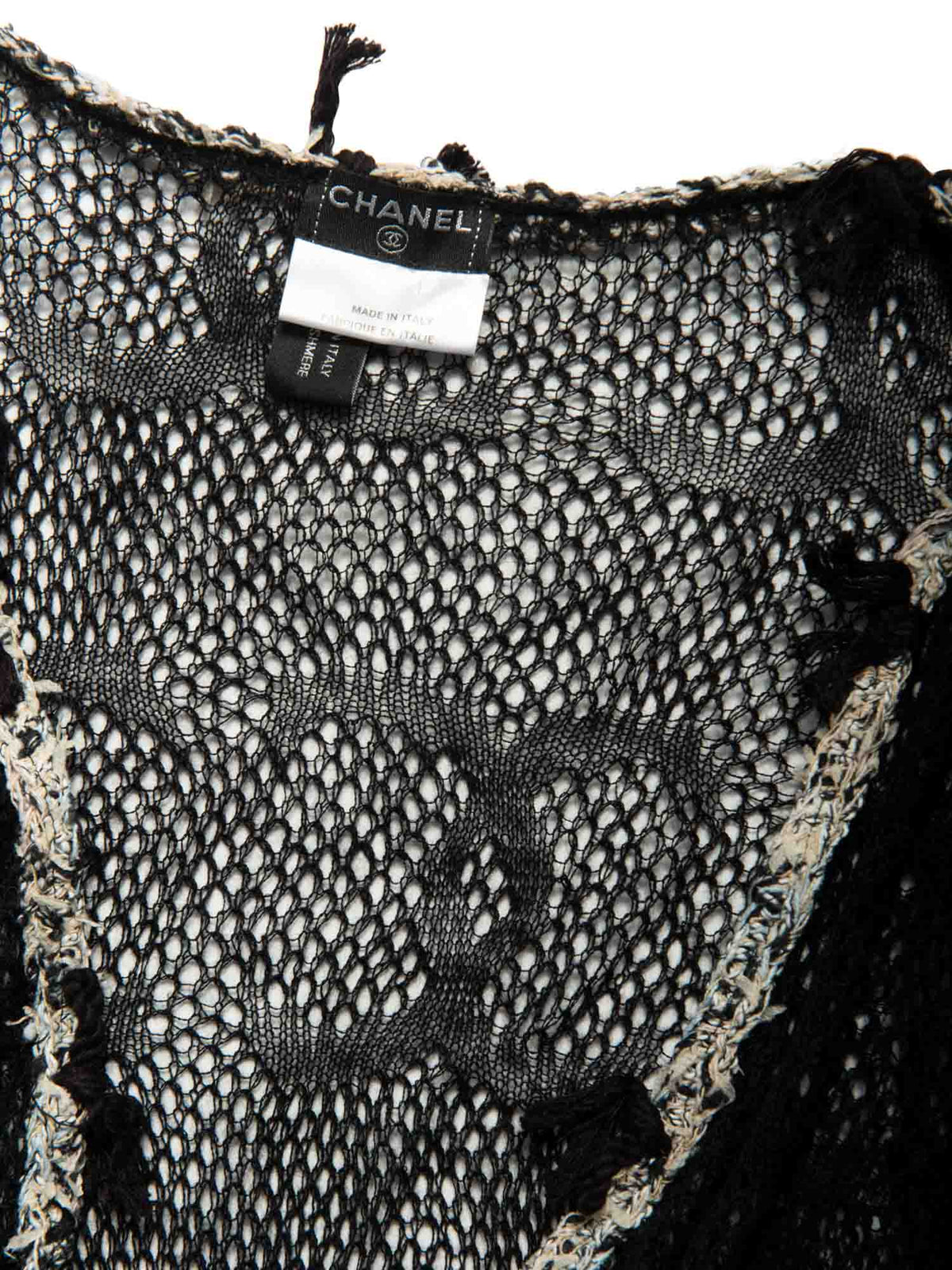 Chanel CC Logo Cashmere Knitted Distressed Cardigan Black