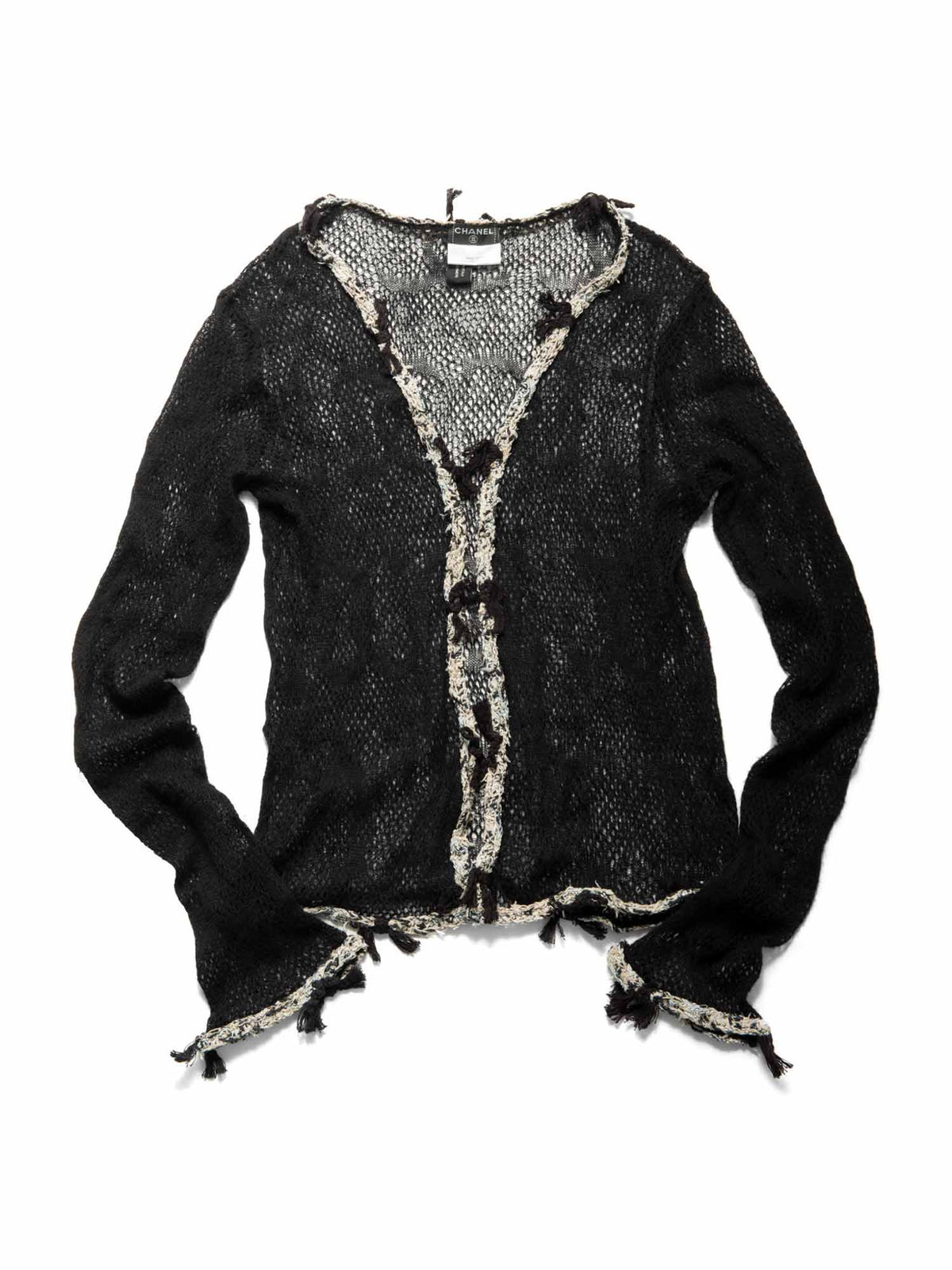 CHANEL CC Logo Cashmere Knitted Distressed Cardigan Black-designer resale