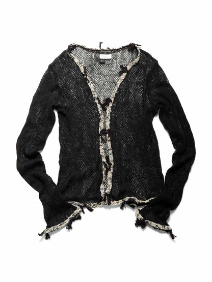 CHANEL CC Logo Cashmere Knitted Distressed Cardigan Black-designer resale