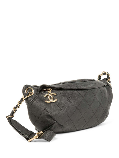 Chanel CC Logo Caviar Leather Fanny Pack Waist Bag Black