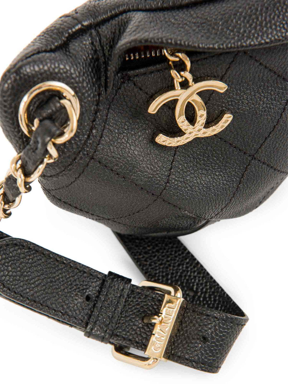 Chanel CC Logo Caviar Leather Fanny Pack Waist Bag Black