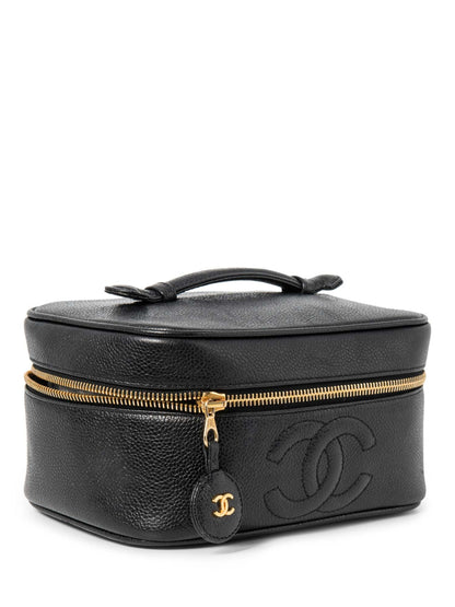 Chanel CC Logo Caviar Leather Top Handle Vanity Bag Black