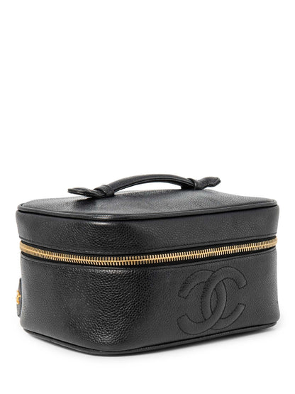 Chanel CC Logo Caviar Leather Top Handle Vanity Bag Black