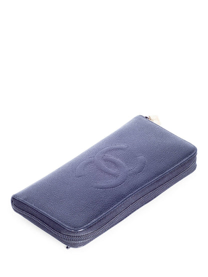 Chanel CC Logo Caviar Leather Zipper Wallet Black