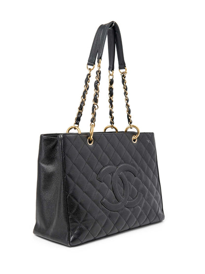 Chanel CC Logo Caviar Quilted Leather Grand Shopper Bag Black