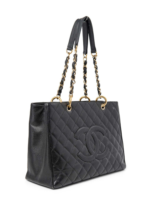 Chanel CC Logo Caviar Quilted Leather Grand Shopper Bag Black