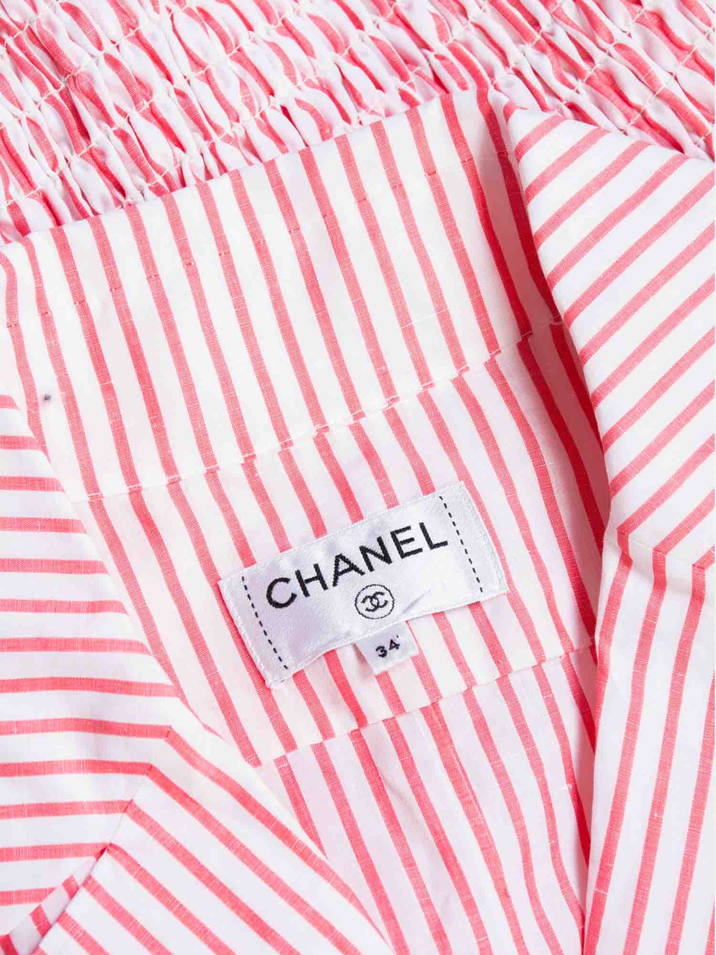 Chanel CC Logo Cotton Cropped Striped Blouse Red White