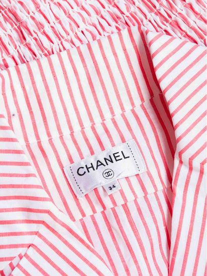 Chanel CC Logo Cotton Cropped Striped Blouse Red White